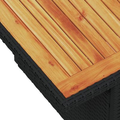 vidaXL Sodo stalas, juodas, 100x55x73cm, poliratanas/akacijos mediena