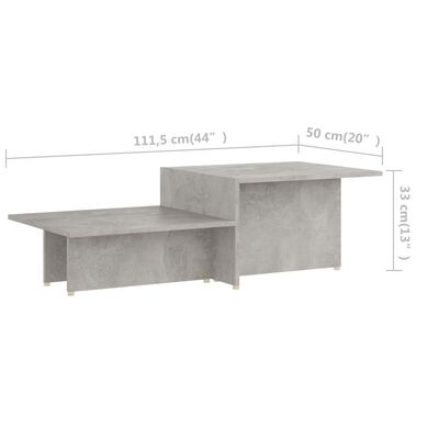 vidaXL Kavos staliukas, betono pilkas, 111,5x50x33cm, apdirbta mediena