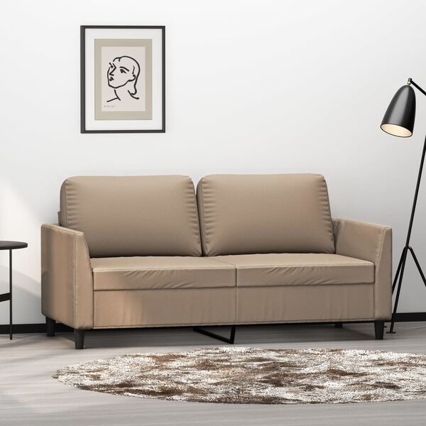 vidaXL Dvivietė sofa, kapučino spalvos, 140cm, dirbtinė oda
