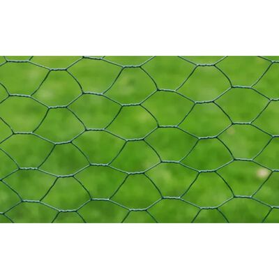 vidaXL Tinklinė tvora, žalia, šešiakamp., 1x25m, cinkuotas plienas