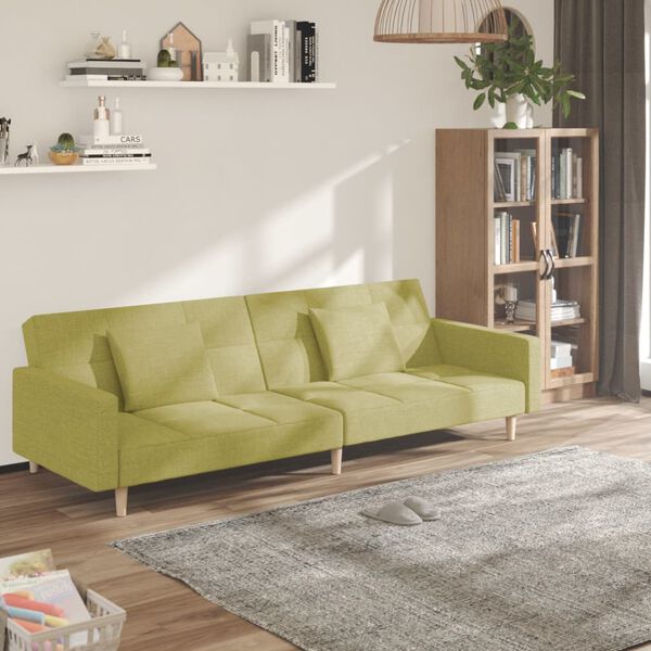 vidaXL Dvivietė sofa-lova su dvejomis pagalvėmis, žalia, audinys