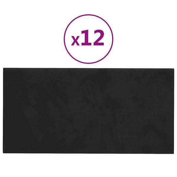vidaXL Sienų plokštės, 12vnt., juodos, 30x15cm, aksomas, 0,54m²
