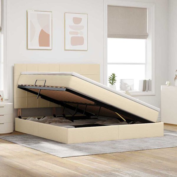vidaXL Lova su daiktų laikymo vieta ir čiužiniu Kremas 160 x 200 cm