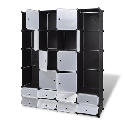 vidaXL Modulinė spinta su 18 skyrių, juoda/balta, 37x146x180,5cm