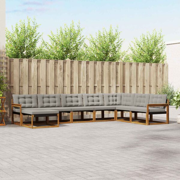 vidaXL Lauko sofos komplektas 8 pcs Natūrali ir &scaron;viesiai pilka