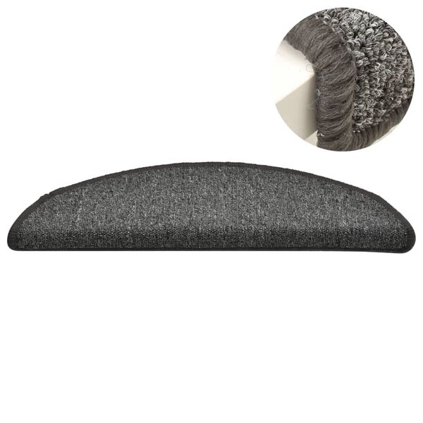 vidaXL Laiptų kilimėliai, 15 vnt., 56x17x3 cm, tamsiai pilki, pusapvaliai