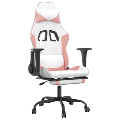 vidaXL Masažinė žaidimų kėdė su pakoja, balta ir rožinė, dirbtinė oda