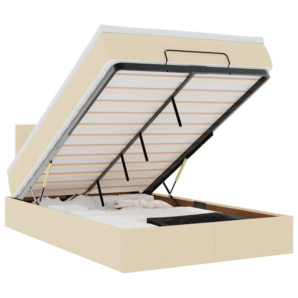 vidaXL Osmanų lova su čiužiniu ir LED, kreminės sp., 120x190cm audinys