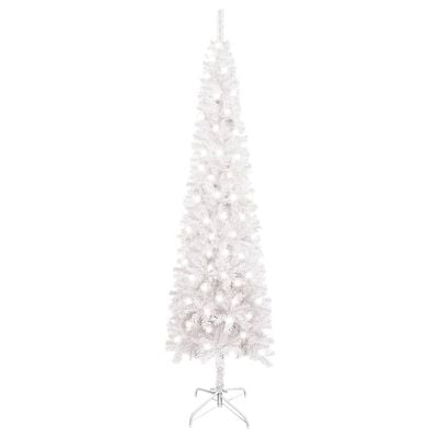 vidaXL Plona apšviesta Kalėdų eglutė, baltos spalvos, 180cm