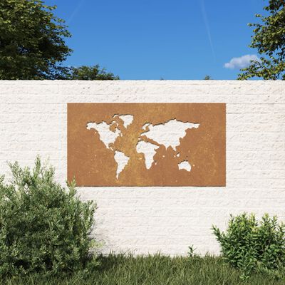 vidaXL Sodo sienos dekoracija, 105x55cm, corten plienas, žemėlapis