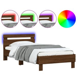 vidaXL Lovos rėmas su galvūgaliu ir LED lemputėmis, rudas, 100x200cm