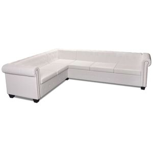 vidaXL Chesterfield kampinė šešiavietė sofa, dirbtinė oda, balta