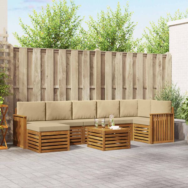 vidaXL Sekcijos sofų komplektas su pagalve 8 pcs Natūralus ir bežinis