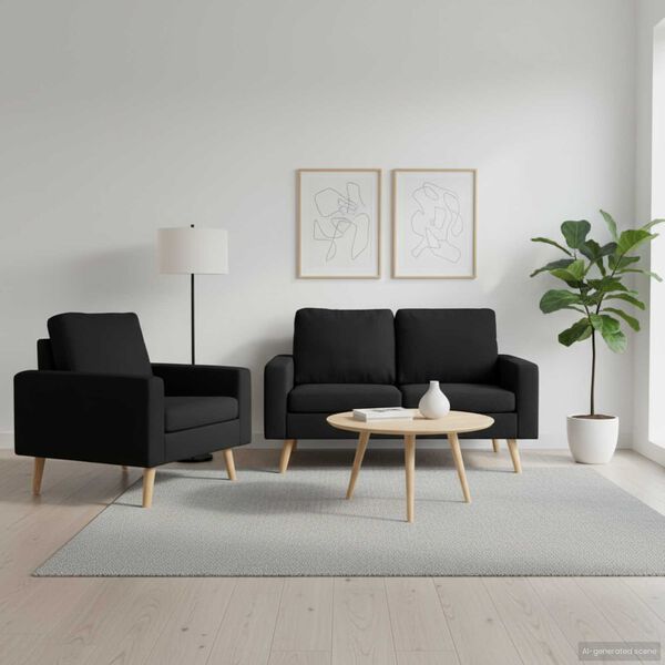 vidaXL Sofos komplektas, 2 dalių, juodas, audinys (288702+288712)