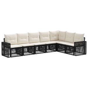 vidaXL Sodo Sofų Rinkinys 7 pcs Juoda ir kreminė balta poliratanas