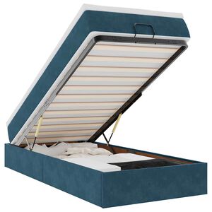 vidaXL Osmanų lovos rėmas su čiužiniu, mėlynas, 80x200cm, aksomas