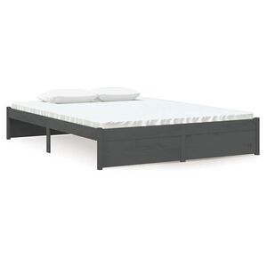 vidaXL Lovos rėmas, pilkas, 135x190cm, medienos masyvas, dvivietis