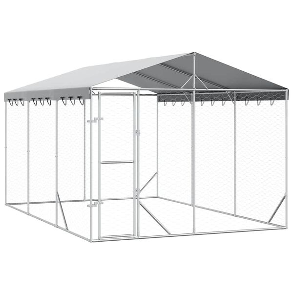 vidaXL Lauko voljeras &scaron;unims su stogu, sidabrinis, 3x4,5x2,5m, plienas