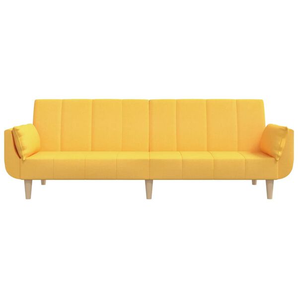 vidaXL Dvivietė sofa-lova su dvejomis pagalvėmis, geltona, audinys