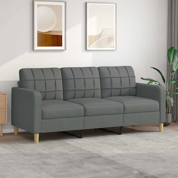 vidaXL Trivietė sofa, tamsiai pilkos spalvos, 180cm, audinys