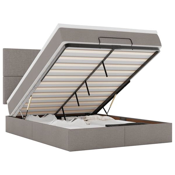 vidaXL Osmanų lova su čiužiniu ir LED lemputėmis Taupe 140x200 cm