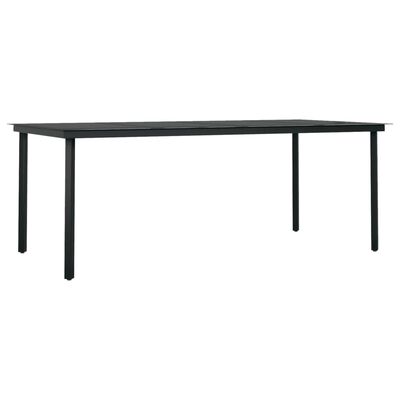 vidaXL Sodo valgomojo stalas, juodas, 200x100x74cm, plienas ir stiklas