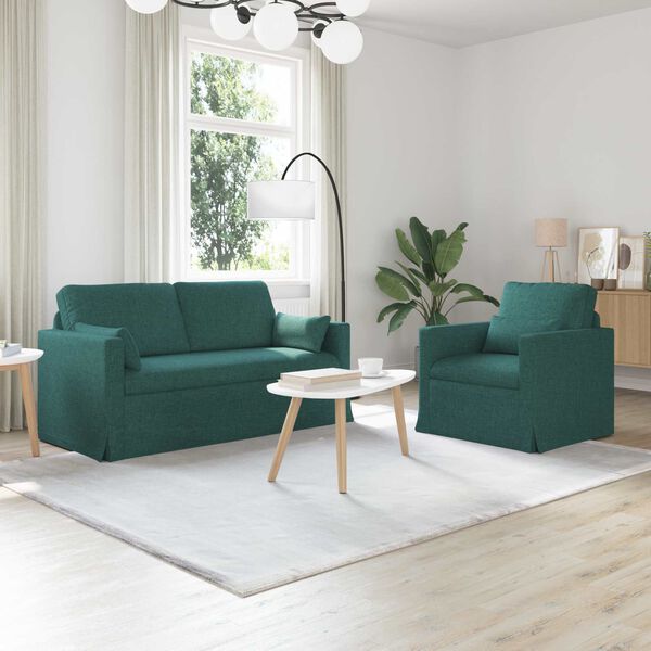 vidaXL Sofa 140cm 2 pcs Tamsiai žalia Metalas