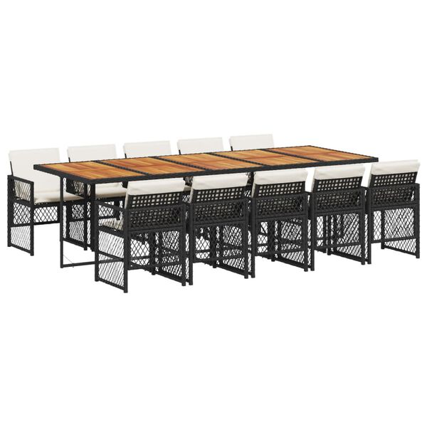 vidaXL Sodo komplektas su pagalvėlėmis, 11 dalių, juodas, poliratanas