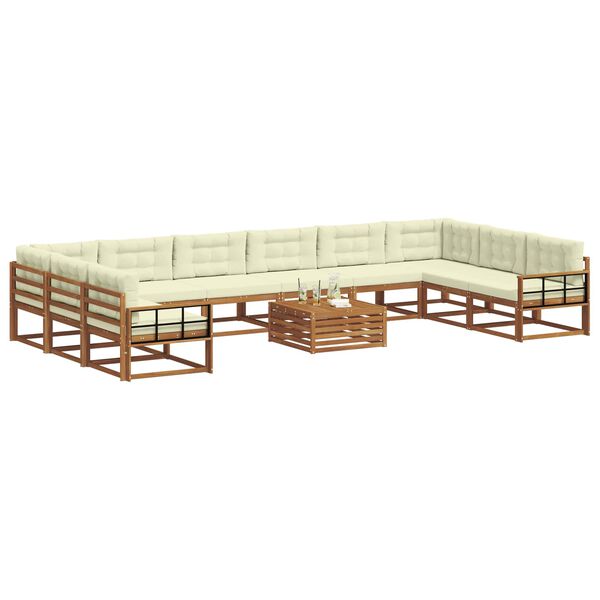 vidaXL Lauko sofos komplektas 11 pcs Natūralus ir grietinėlė