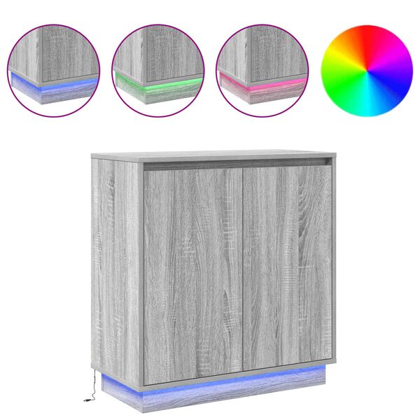 vidaXL LED Bufetas Pilkas Sonoma 71 x 34,5 x 75 cm Apdirbta mediena