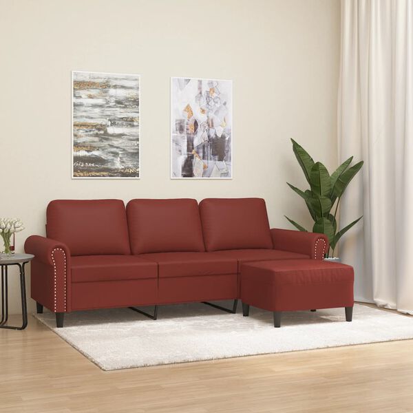 vidaXL Trivietė sofa su pakoja, raudonojo vyno, 180cm, dirbtinė oda