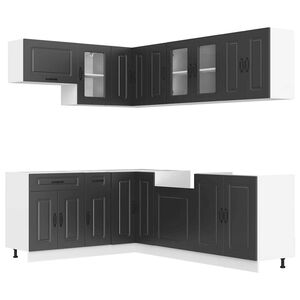 vidaXL Virtuvinių spintelių komplektas, 11 dalių, Kalmar, juoda