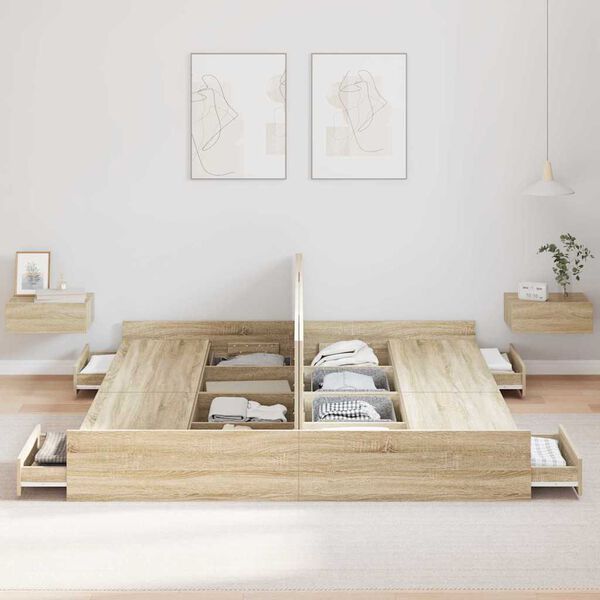 vidaXL Lova su daiktų laikymo vieta Sonoma ąžuolas 200 x 200 cm