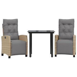 vidaXL Sodo komplektas su pagalvėlėmis, 3 dalių, smėlio, poliratanas