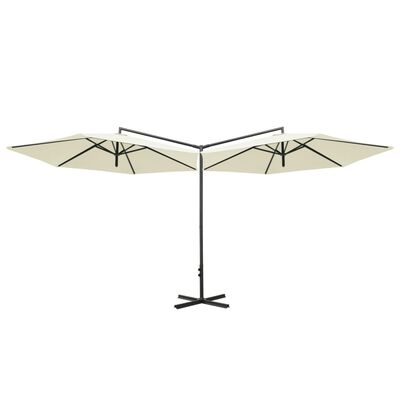vidaXL Dvigubas skėtis su plieniniu stulpu, smėlio spalvos, 600cm