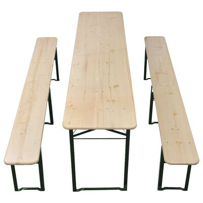 vidaXL Sulankstomas alaus stalas su 2 suolais, 220cm, eglės mediena