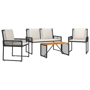 vidaXL Lauko baldų komplektas su pagalve 4 pcs Juoda ir kreminė balta