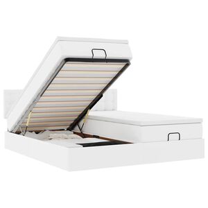 vidaXL Osmanų lovos rėmas su čiužiniais, baltas, 160x200cm, dirbt. oda