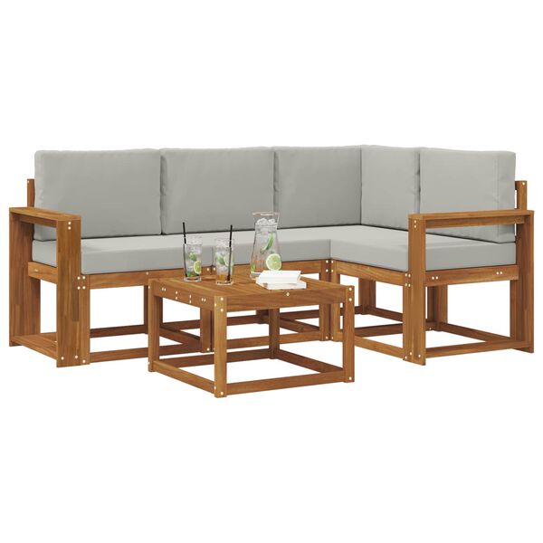 vidaXL Lauko sofos komplektas 5 pcs Natūrali ir &scaron;viesiai pilka