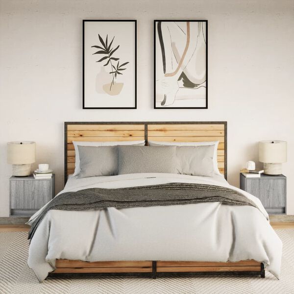 vidaXL Sieninės naktinės spintelės su LED, 2vnt., pilkos ąžuolo