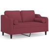 vidaXL Dvivietė sofa su pagalvėlėmis, raudonojo vyno, 120cm, audinys