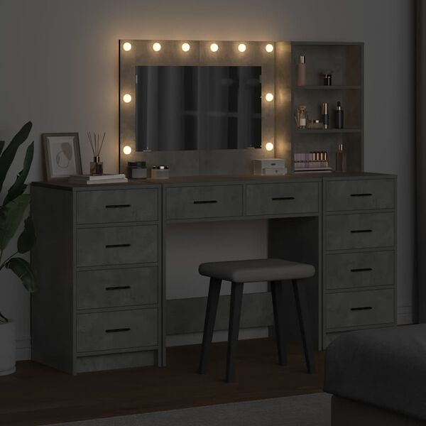 vidaXL Makiažo stalas su stalčių 3 pcs Betono pilka Apdirbta mediena