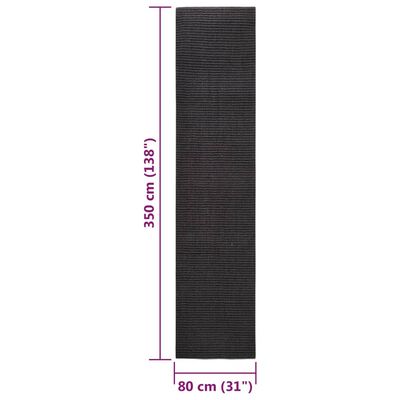 vidaXL Kilimas, juodos spalvos, 80x350cm, natūralus sizalis