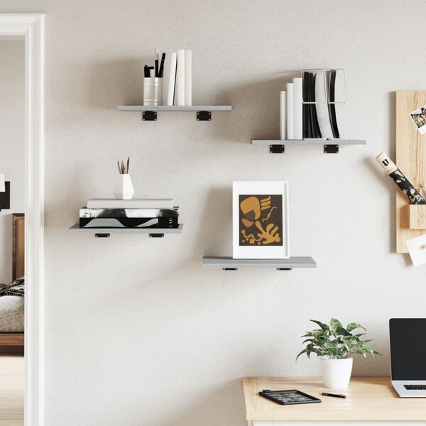 vidaXL Sieninės lentynos, 4vnt., pilkos ąžuolo, 40x30x1,5cm, mediena