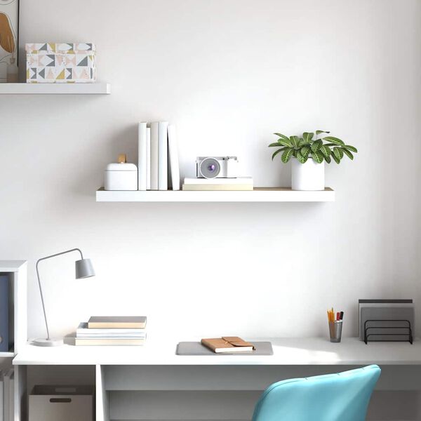 vidaXL Pakabinama sieninė lentyna, ąžuolo/baltos, 80x23,5x3,8cm, MDF