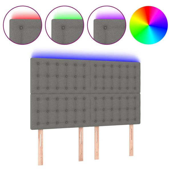 vidaXL Galvūgalis su LED, tamsiai pilkas, 144x5x118/128cm, audinys