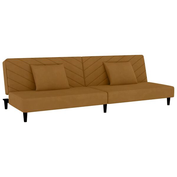 vidaXL Dvivietė sofa-lova su dvejom pagalvėm/pakoja, ruda, aksomas