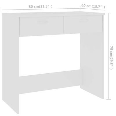 vidaXL Rašomasis stalas, baltos spalvos, 80x40x75cm, MDP