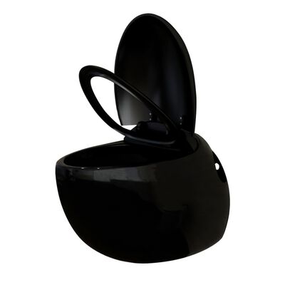vidaXL Pakabinamas klozetas su bakeliu, keramika, juodas