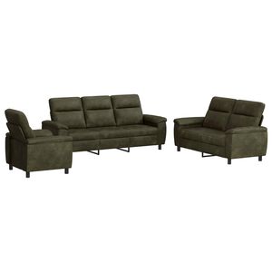 vidaXL Sofos komplektas 3 pcs Armijos Žalia Dirbtinė suedė oda